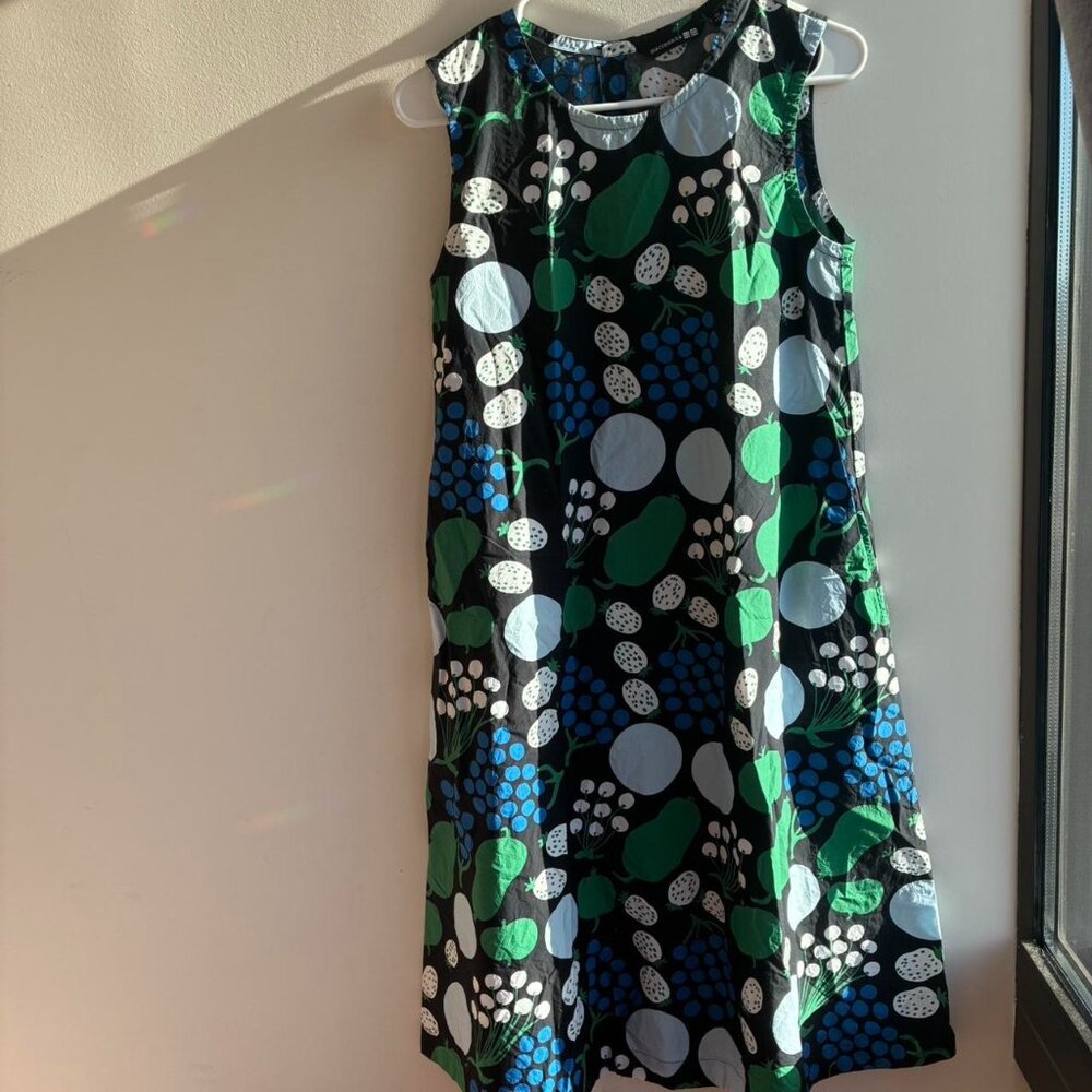 Marimekko Green and Blue A-Line Midi Dress